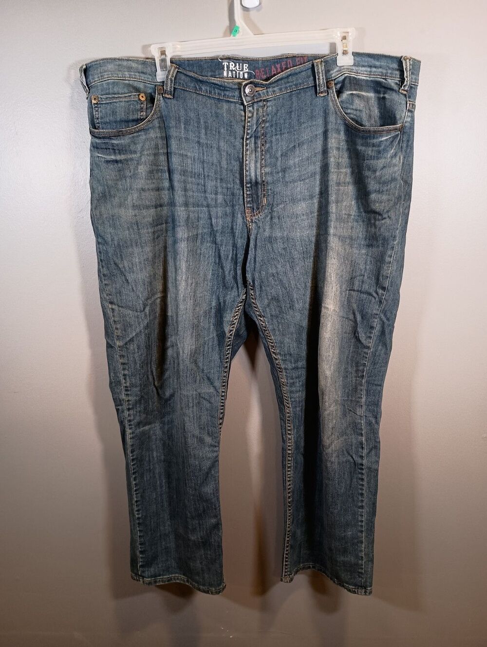 True Nation Mens Relaxed Fit Straight Jeans Medium Wash Big Tall Size 46 x 30
